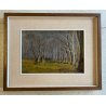 ANTICO QUADRO DIPINTO OLIO TAVOLA PAESAGGIO BOSCHIVO AUTUNNALE BOSCO BETULLE 900