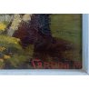 ANTICO QUADRO DIPINTO OLIO TAVOLA PAESAGGIO BOSCHIVO AUTUNNALE BOSCO BETULLE 900