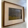 ANTICO QUADRO DIPINTO OLIO TAVOLA PAESAGGIO BOSCHIVO AUTUNNALE BOSCO BETULLE 900