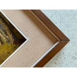 ANTICO QUADRO DIPINTO OLIO TAVOLA PAESAGGIO BOSCHIVO AUTUNNALE BOSCO BETULLE 900