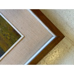 ANTICO QUADRO DIPINTO OLIO TAVOLA PAESAGGIO BOSCHIVO AUTUNNALE BOSCO BETULLE 900