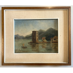 QUADRO DIPINTO OLIO PAESAGGIO LACUSTRE