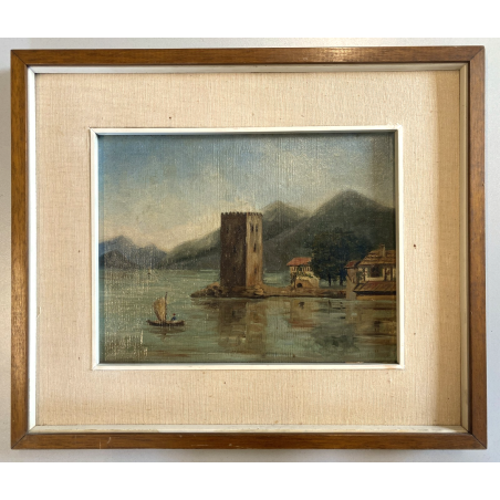 QUADRO DIPINTO OLIO PAESAGGIO LACUSTRE
