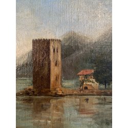 QUADRO DIPINTO OLIO PAESAGGIO LACUSTRE