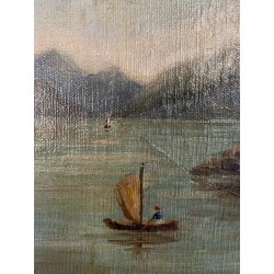 QUADRO DIPINTO OLIO PAESAGGIO LACUSTRE