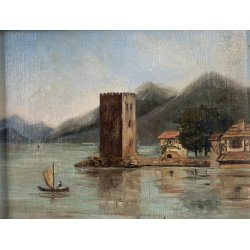 QUADRO DIPINTO OLIO PAESAGGIO LACUSTRE