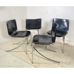 SET 4 SEDIA Giotto Stoppino MOD. Jot DESIGN ACCIAIO CROMATO CUOIO ANNI 70