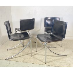 SET 4 SEDIA Giotto Stoppino MOD. Jot DESIGN ACCIAIO CROMATO CUOIO ANNI 70