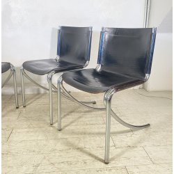 SET 4 SEDIA Giotto Stoppino MOD. Jot DESIGN ACCIAIO CROMATO CUOIO ANNI 70
