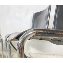 SET 4 SEDIA Giotto Stoppino MOD. Jot DESIGN ACCIAIO CROMATO CUOIO ANNI 70