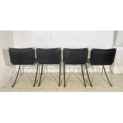SET 4 SEDIA Giotto Stoppino MOD. Jot DESIGN ACCIAIO CROMATO CUOIO ANNI 70