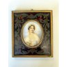 antica MINIATURA ritratto femminile PREZIOSA CORNICE INTARSIATA impero '800
