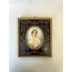 antica MINIATURA ritratto femminile PREZIOSA CORNICE INTARSIATA impero '800