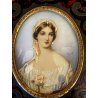 antica MINIATURA ritratto femminile PREZIOSA CORNICE INTARSIATA impero '800