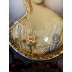 antica MINIATURA ritratto femminile PREZIOSA CORNICE INTARSIATA impero '800