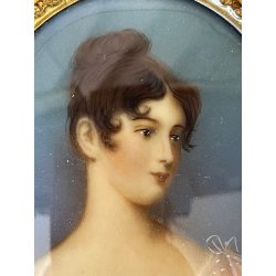 antica MINIATURA dipinto femminile CORNICE PREZIOSA INTARSIATA impero '800