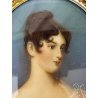 antica MINIATURA dipinto femminile CORNICE PREZIOSA INTARSIATA impero '800
