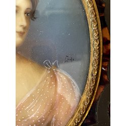 antica MINIATURA dipinto femminile CORNICE PREZIOSA INTARSIATA impero '800
