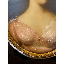 antica MINIATURA dipinto femminile CORNICE PREZIOSA INTARSIATA impero '800