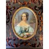 MINIATURA antica RITRATTO femminile PREZIOSA CORNICE INTARSIATA impero '800