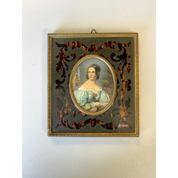 MINIATURA antica RITRATTO femminile PREZIOSA CORNICE INTARSIATA impero '800