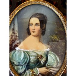 MINIATURA antica RITRATTO femminile PREZIOSA CORNICE INTARSIATA impero '800