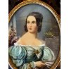 MINIATURA antica RITRATTO femminile PREZIOSA CORNICE INTARSIATA impero '800