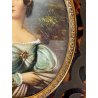 MINIATURA antica RITRATTO femminile PREZIOSA CORNICE INTARSIATA impero '800