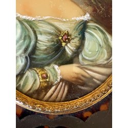 MINIATURA antica RITRATTO femminile PREZIOSA CORNICE INTARSIATA impero '800