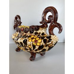 VASO CENTROTAVOLA OVALE CERAMICA MGA ALBISOLA DECORO MOTIVI FLOREALI Art Decò