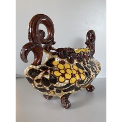 VASO CENTROTAVOLA OVALE CERAMICA MGA ALBISOLA DECORO MOTIVI FLOREALI Art Decò