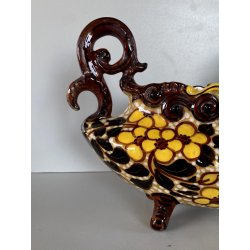 VASO CENTROTAVOLA OVALE CERAMICA MGA ALBISOLA DECORO MOTIVI FLOREALI Art Decò