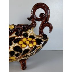 VASO CENTROTAVOLA OVALE CERAMICA MGA ALBISOLA DECORO MOTIVI FLOREALI Art Decò