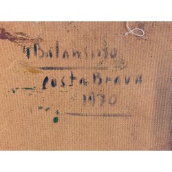 DIPINTO OLIO G. Balansino PAESAGGIO MARINO "Costa Brava" SCORCIO BARCA VELA '70