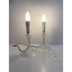 COPPIA LAMPADA LUME CANDELIERE TAVOLO ABATJOUR VETRO MURANO TRASPARENTE '50