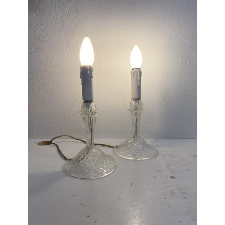 COPPIA LAMPADA LUME CANDELIERE TAVOLO ABATJOUR VETRO MURANO TRASPARENTE '50