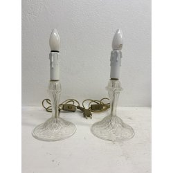 COPPIA LAMPADA LUME CANDELIERE TAVOLO ABATJOUR VETRO MURANO TRASPARENTE '50