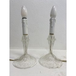 COPPIA LAMPADA LUME CANDELIERE TAVOLO ABATJOUR VETRO MURANO TRASPARENTE '50