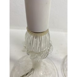 COPPIA LAMPADA LUME CANDELIERE TAVOLO ABATJOUR VETRO MURANO TRASPARENTE '50