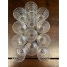 SET LIQUORE ROSOLIO Art Decò CRISTALLO MOLATO RIGHE DECANTER + 12 CALICI 6 cm/h