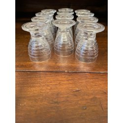 SET LIQUORE ROSOLIO Art Decò CRISTALLO MOLATO RIGHE DECANTER + 12 CALICI 6 cm/h
