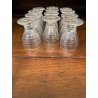 SET LIQUORE ROSOLIO Art Decò CRISTALLO MOLATO RIGHE DECANTER + 12 CALICI 6 cm/h