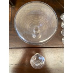 SET LIQUORE ROSOLIO Art Decò CRISTALLO MOLATO RIGHE DECANTER + 12 CALICI 6 cm/h