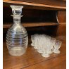 SET LIQUORE ROSOLIO Art Decò CRISTALLO MOLATO RIGHE DECANTER + 12 CALICI 6 cm/h