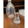 SET LIQUORE ROSOLIO Art Decò CRISTALLO MOLATO RIGHE DECANTER + 12 CALICI 6 cm/h