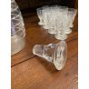 SET LIQUORE ROSOLIO Art Decò CRISTALLO MOLATO RIGHE DECANTER + 12 CALICI 6 cm/h