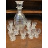 SET LIQUORE ROSOLIO Art Decò CRISTALLO MOLATO RIGHE DECANTER + 12 CALICI 6 cm/h