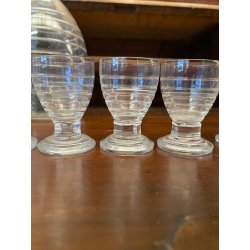 SET LIQUORE ROSOLIO Art Decò CRISTALLO MOLATO RIGHE DECANTER + 12 CALICI 6 cm/h