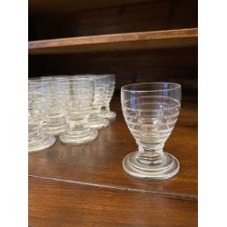 SET LIQUORE ROSOLIO Art Decò CRISTALLO MOLATO RIGHE DECANTER + 12 CALICI 6 cm/h
