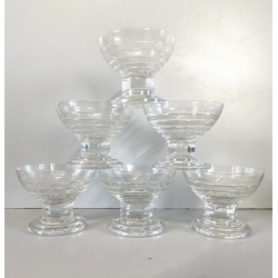 SET 6 COPPETTA Art Decò DESSERT GELATO CRISTALLO MOLATO RIGHE ORIZZONTALI ø9,7cm